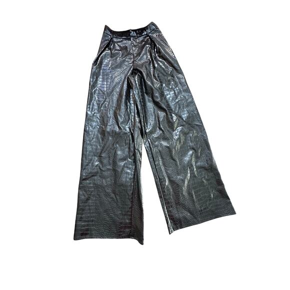 PLT Label Women's Black Croc Faux Leather Wide Leg Tailored Pants Size 2 - Picture 7 of 10